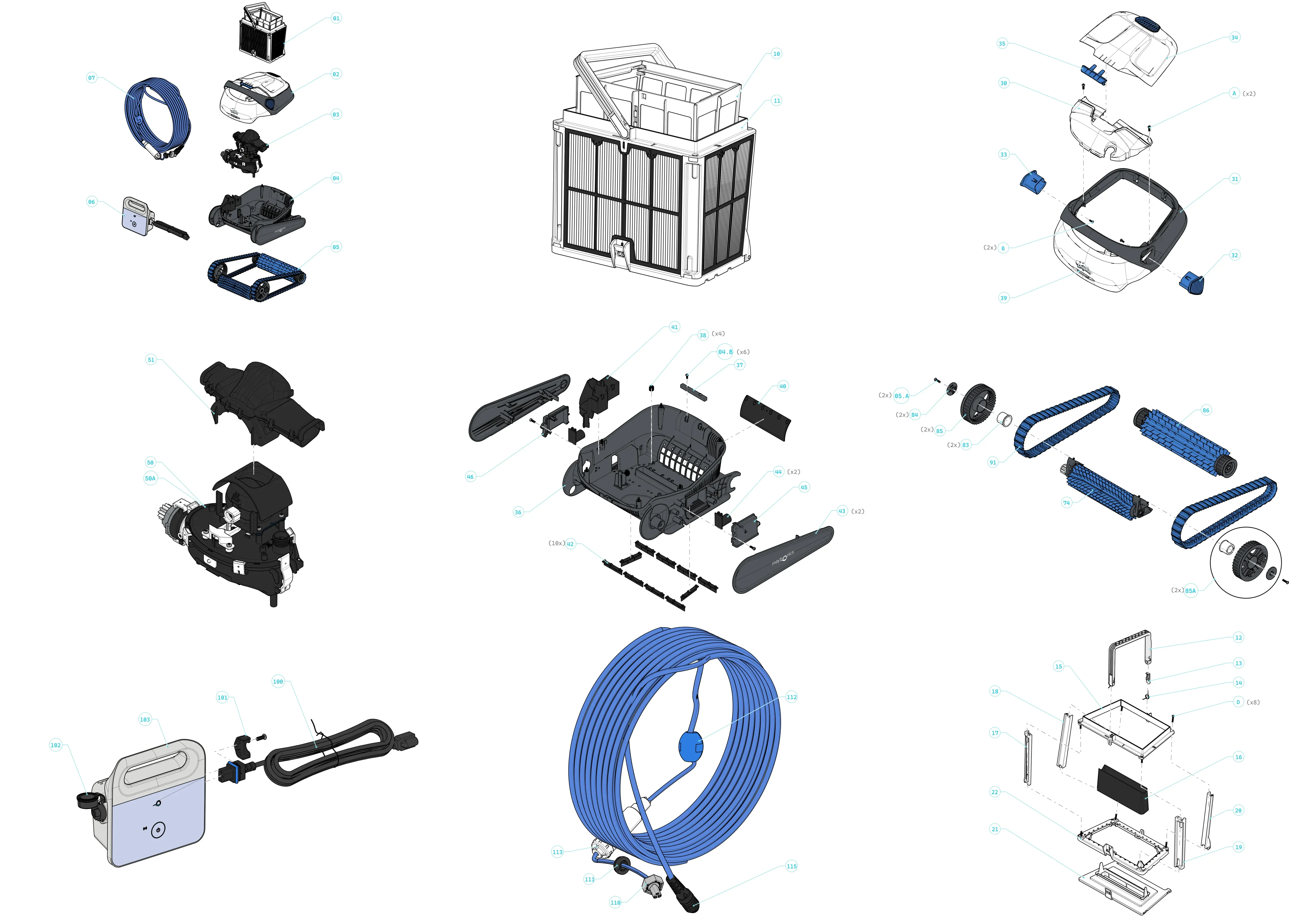 Dolphin S250 IoT complete cleaner exploded diagram
