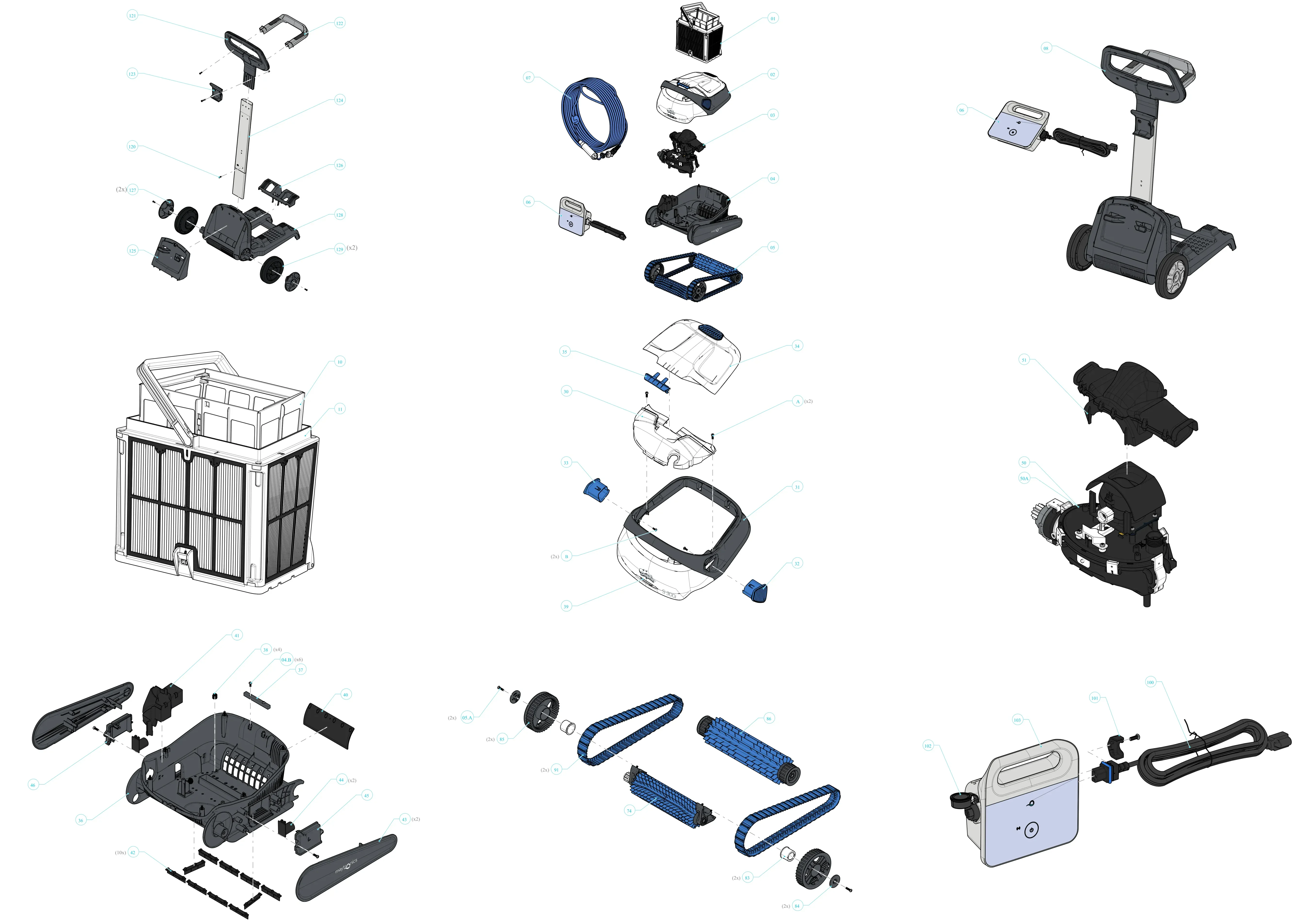 Dolphin S300i IoT complete cleaner exploded diagram