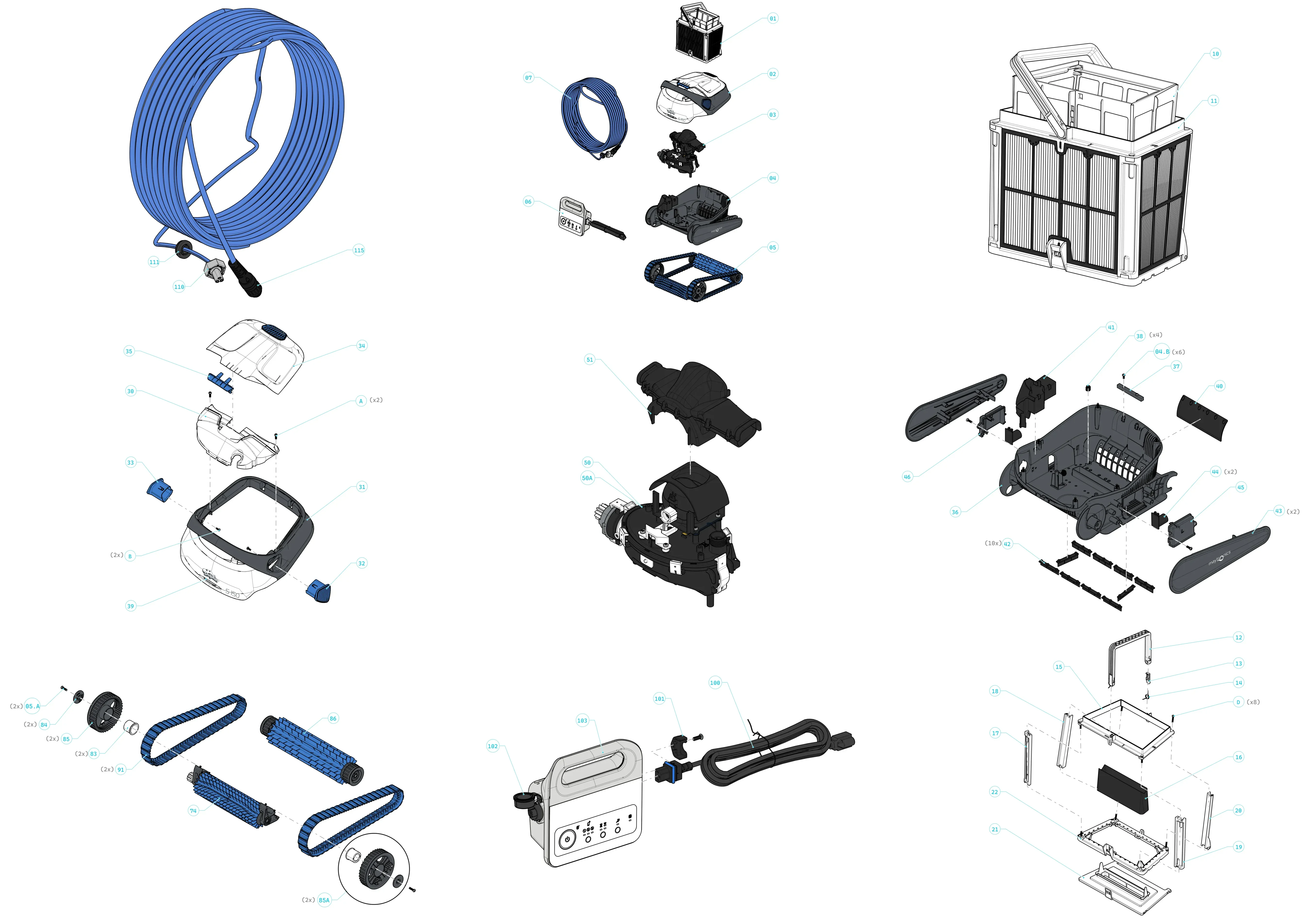 Dolphin S150 complete cleaner exploded diagram