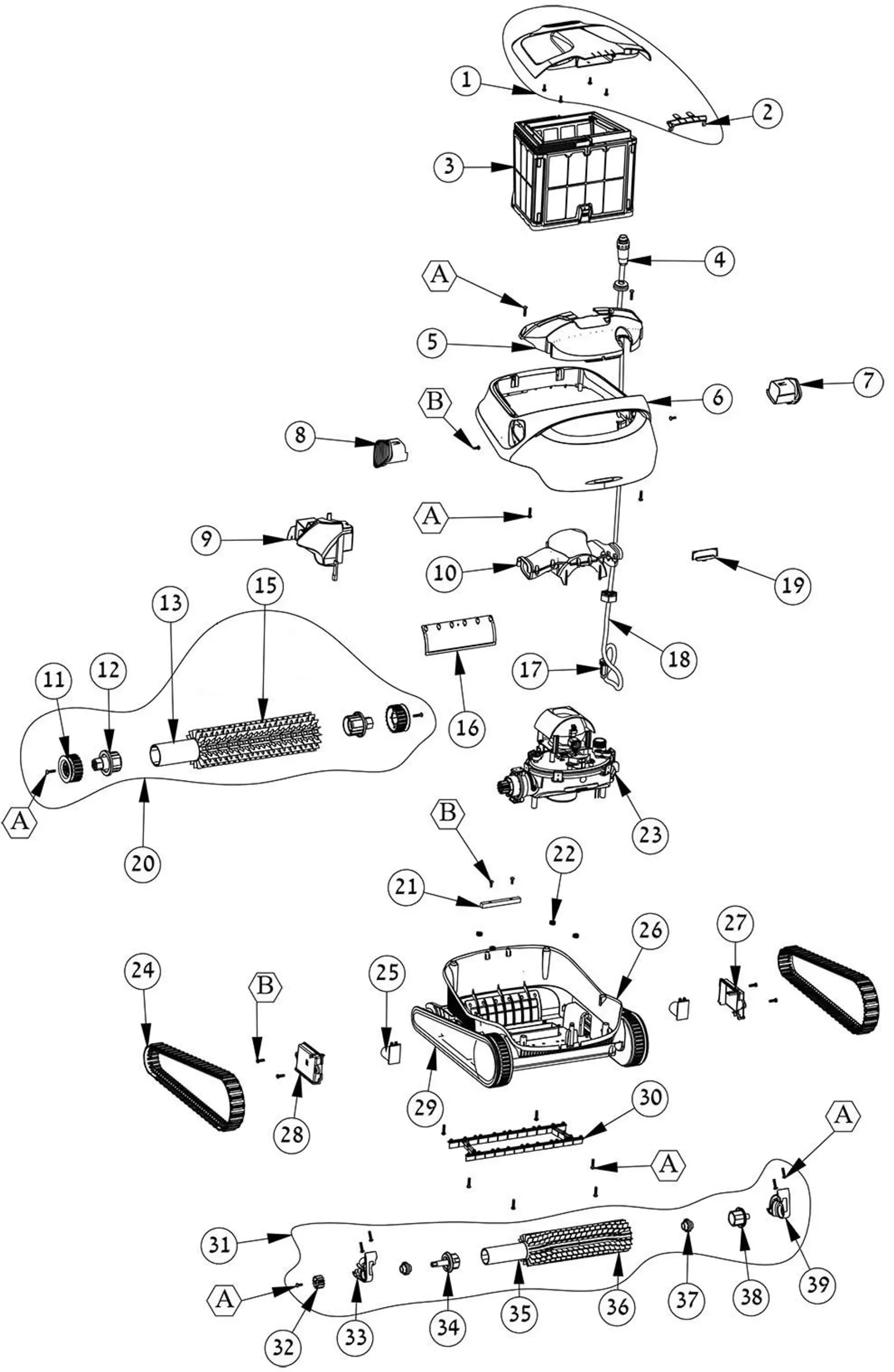 Dolphin S300i complete cleaner exploded diagram