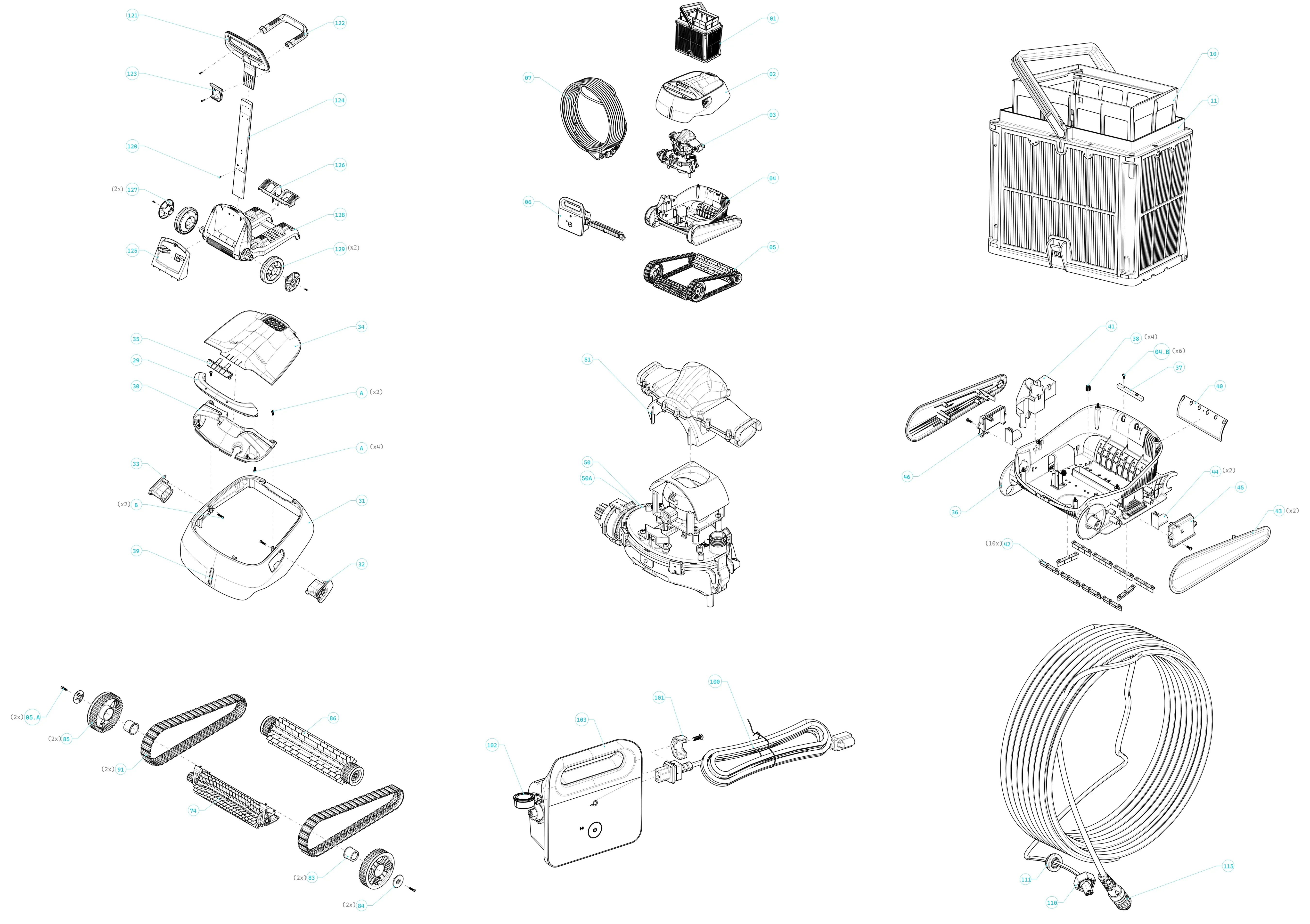 Dolphin X40 Plus complete cleaner exploded diagram