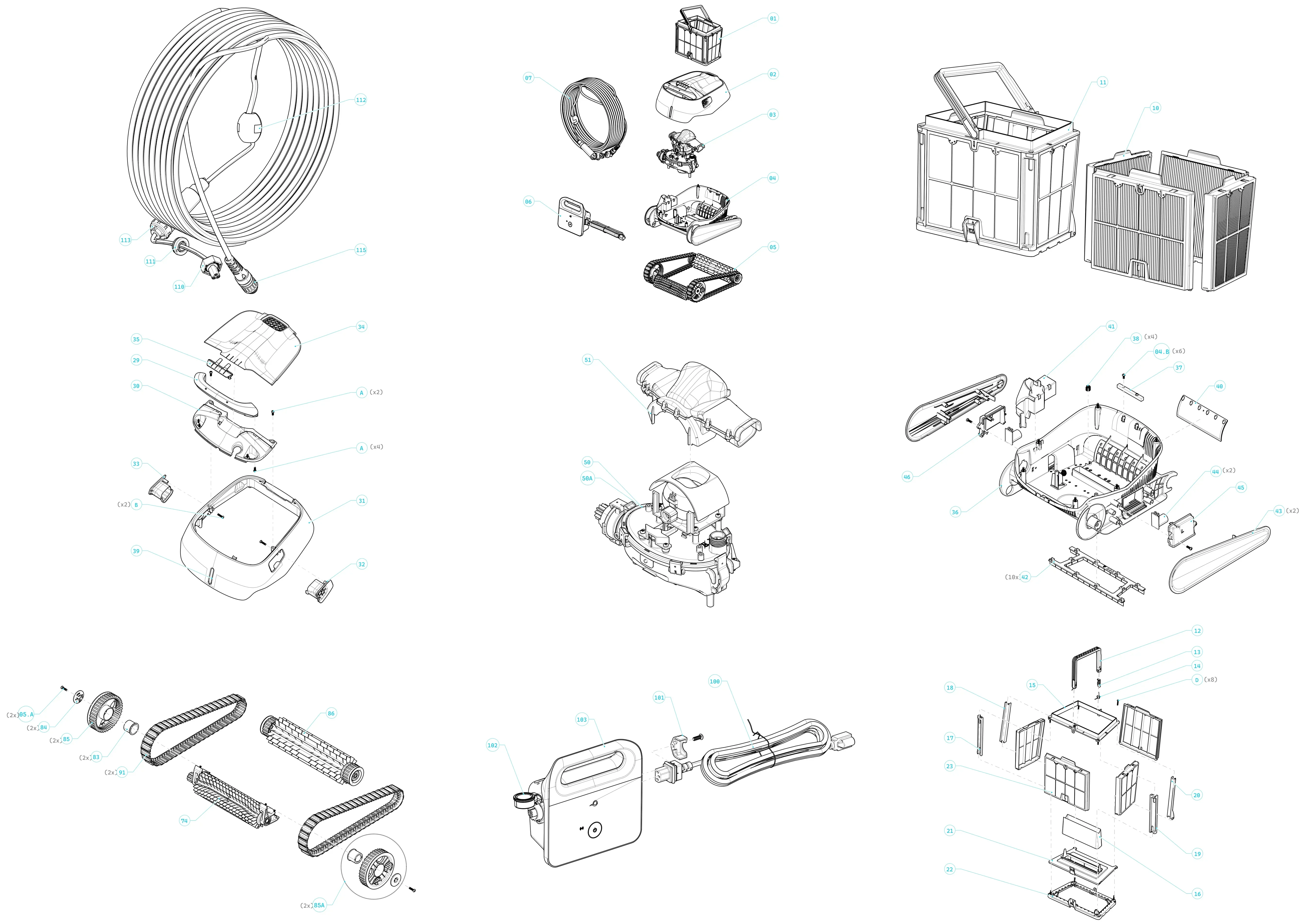Dolphin X30 IoT complete cleaner exploded diagram