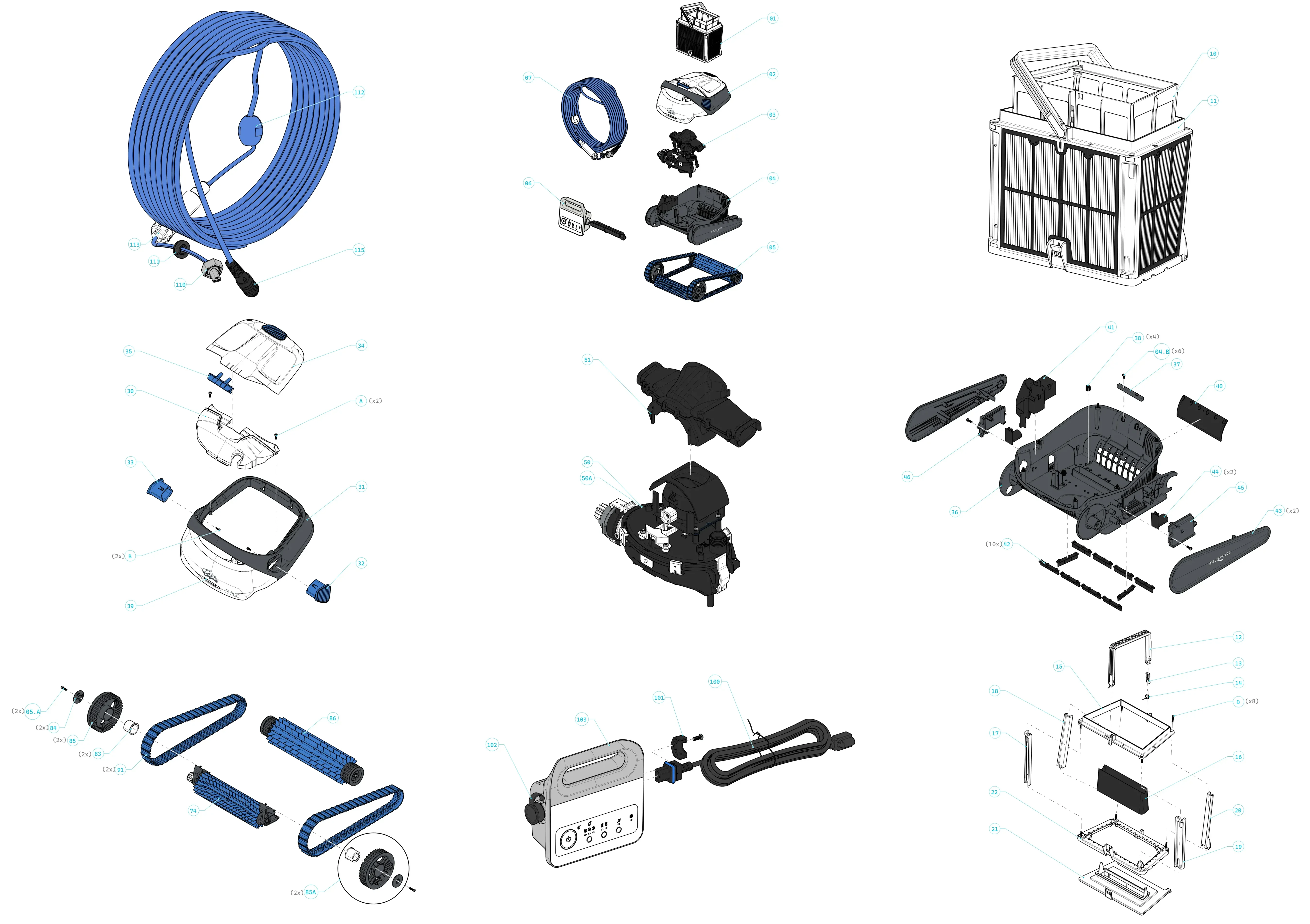 Dolphin S200 complete cleaner exploded diagram