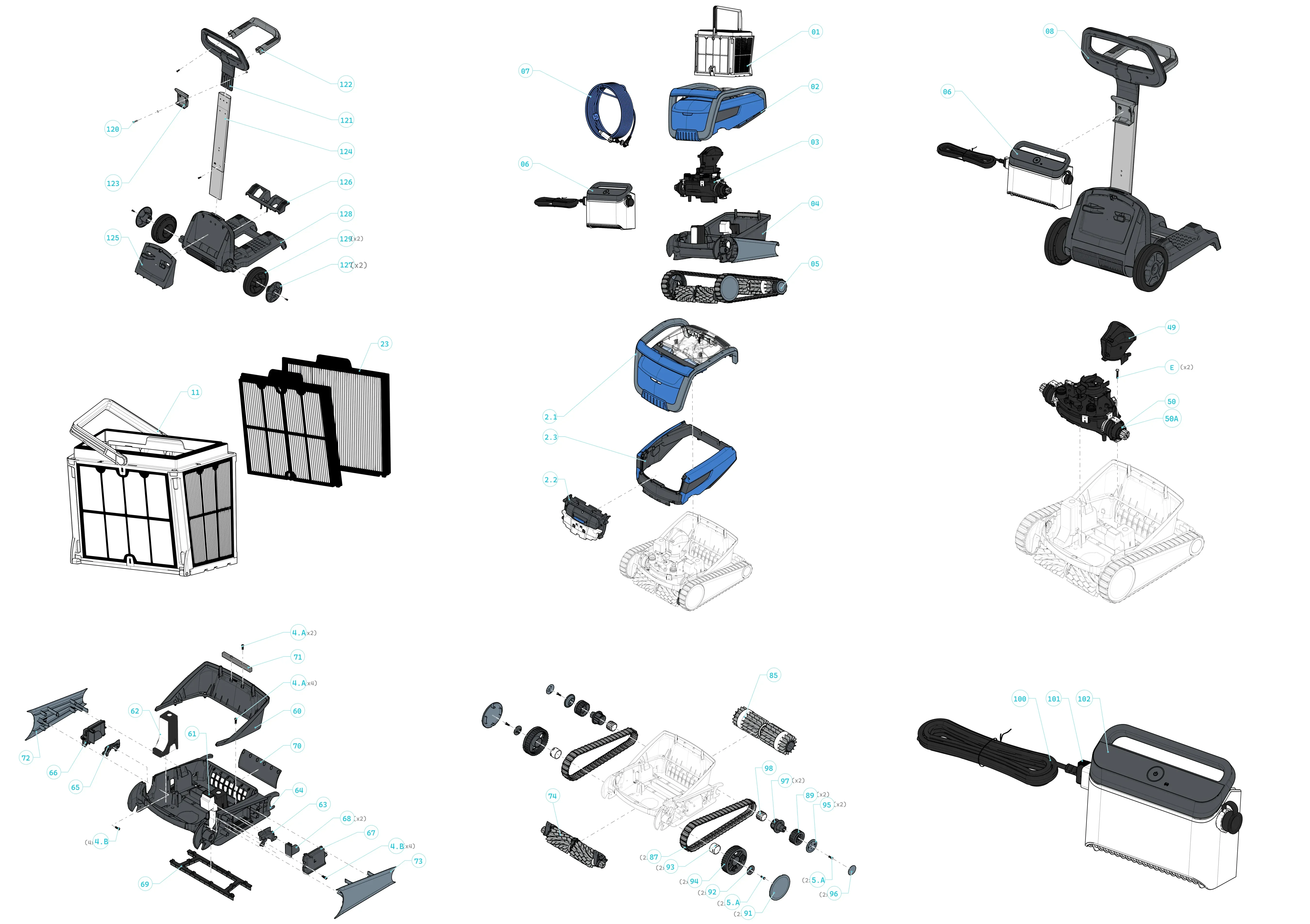 Dolphin M550 complete cleaner exploded diagram