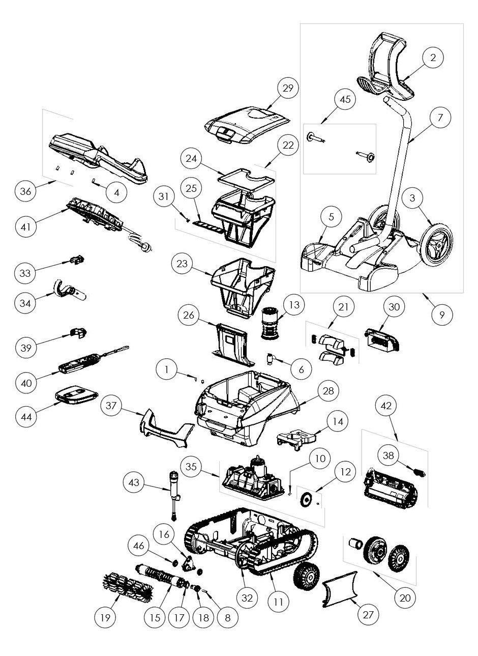 Zodiac FR2000 complete cleaner exploded diagram