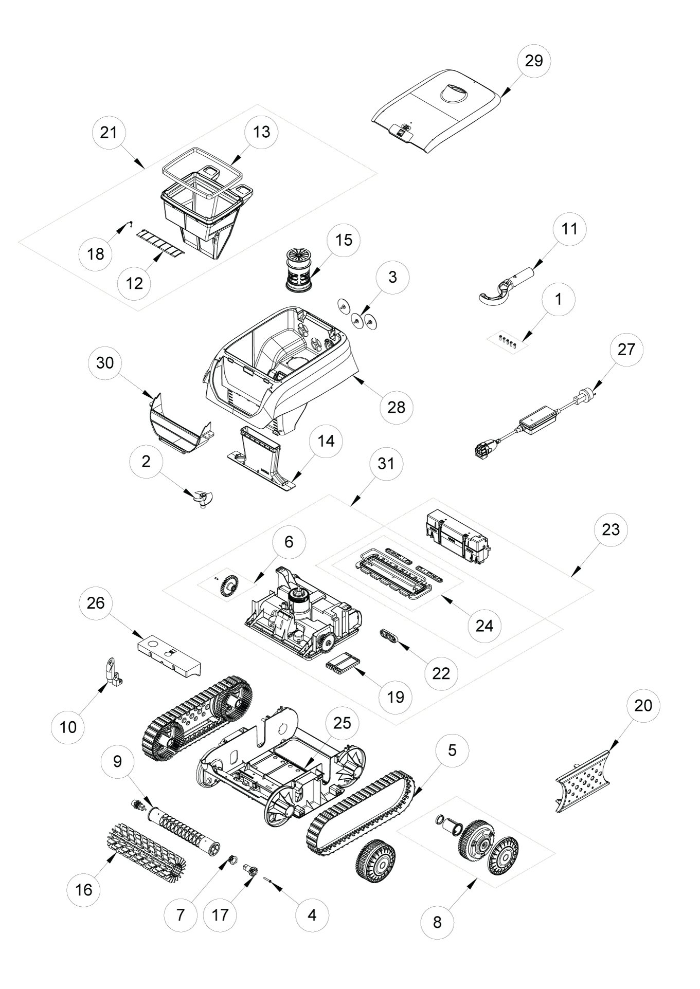 Zodiac FR500 robotic cleaner or manufacturer parts diagram