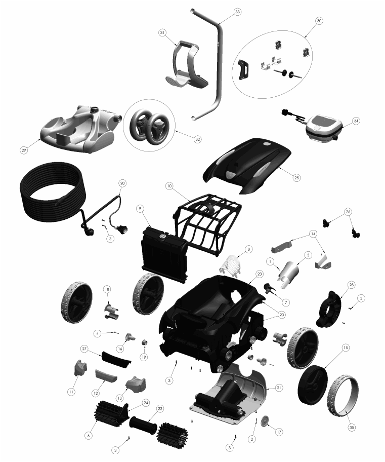 Zodiac V3 4WD exploded parts diagram