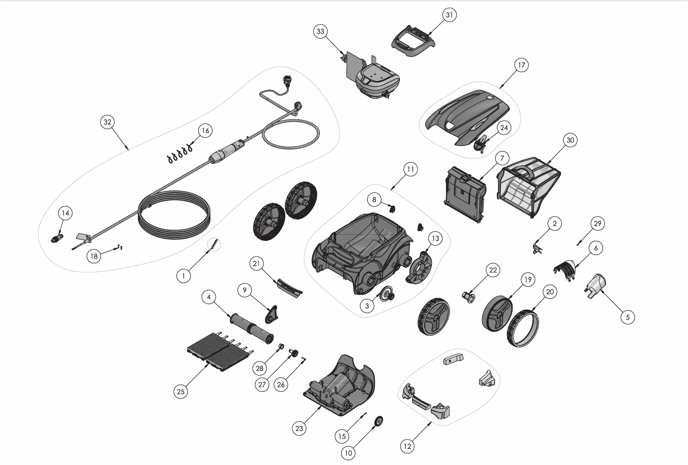 Zodiac VX42 robotic cleaner or manufacturer parts diagram
