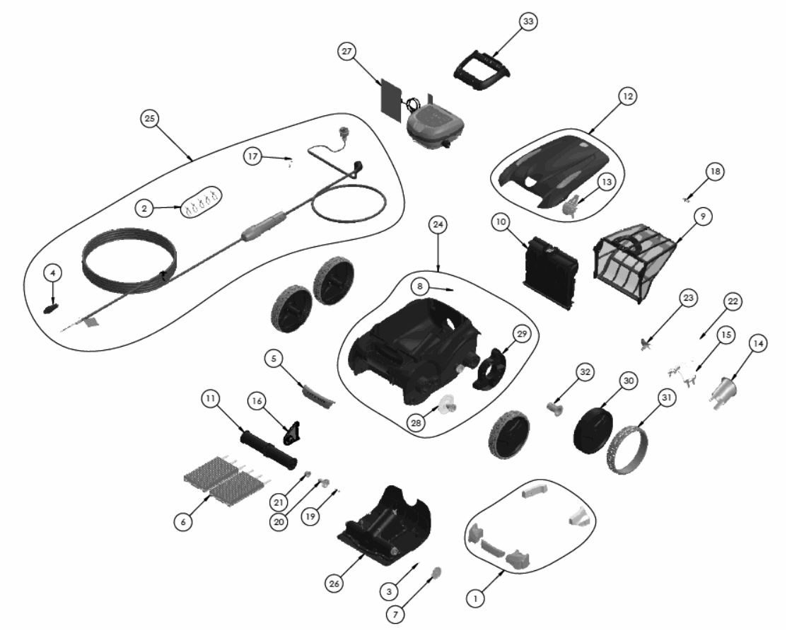 Zodiac VX45 complete cleaner exploded diagram